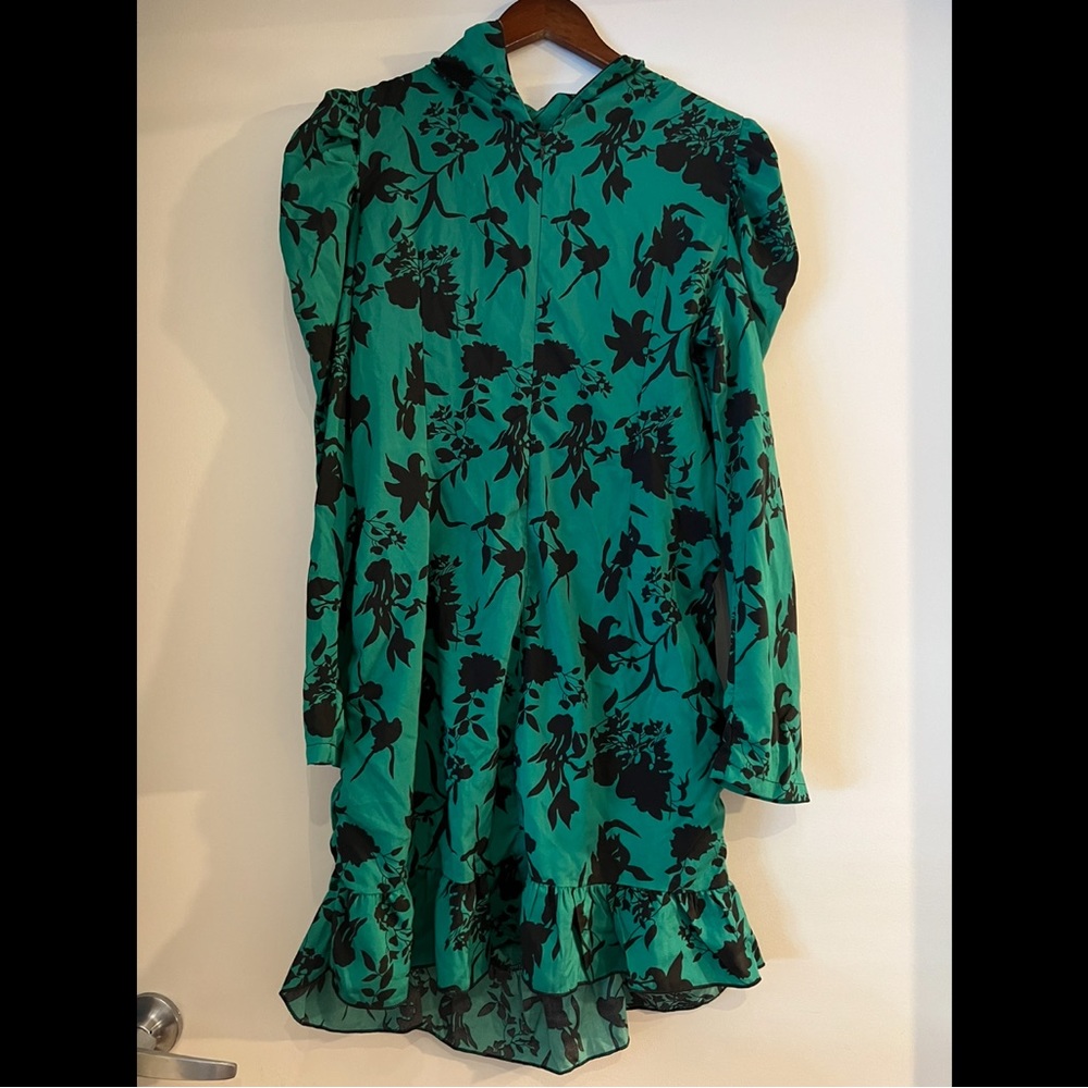 Floral Print Gigot Sleeve Ruched Ruffle Hem Bodycon Dress